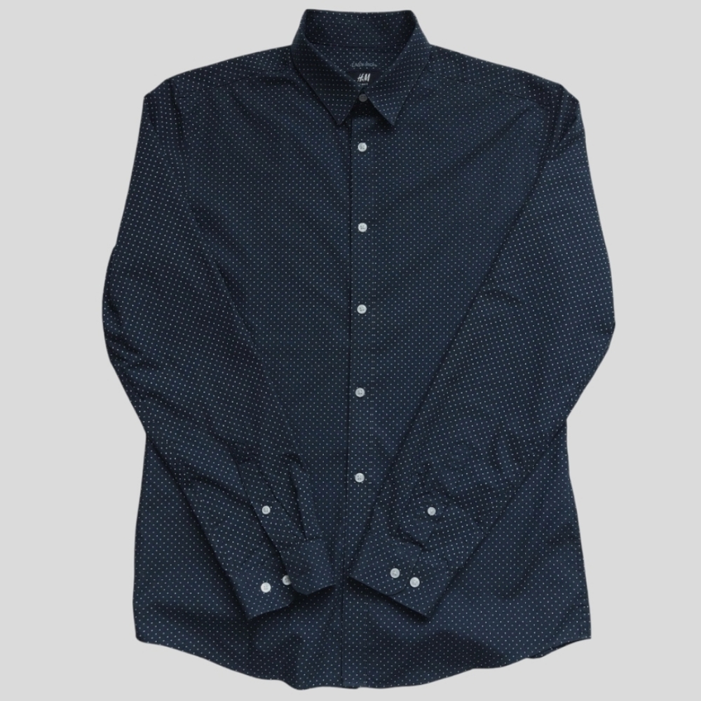 H&M Easy Iron Men's Slim Fit Black and White Polka Dot Shirt Size M
